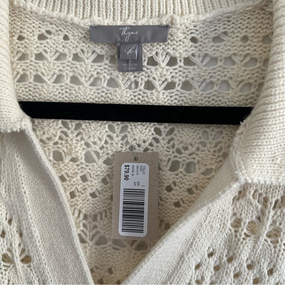 Size L Brand New Thyme Maternity Pointelle Elbow Sleeve Polo Sweater - Picture 8 of 9